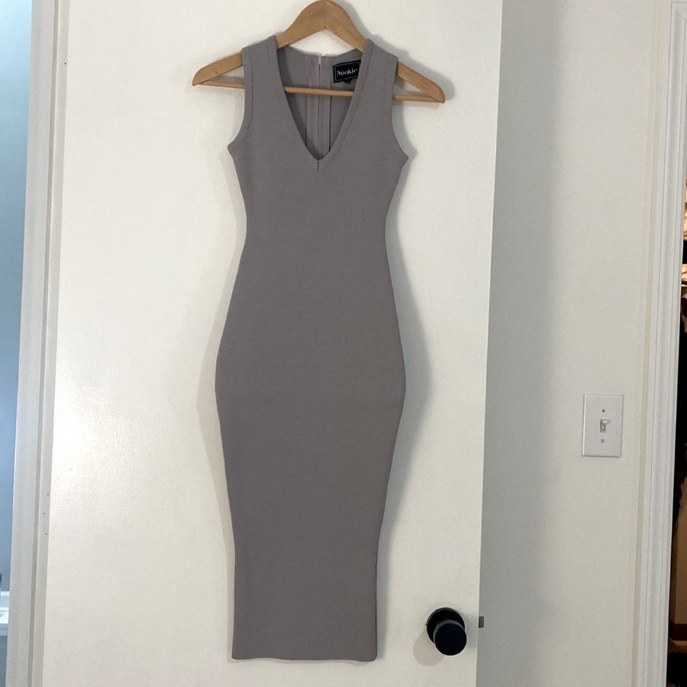 NOOKIE Maya Knit V Neck Midi Dress- NEVER WORN